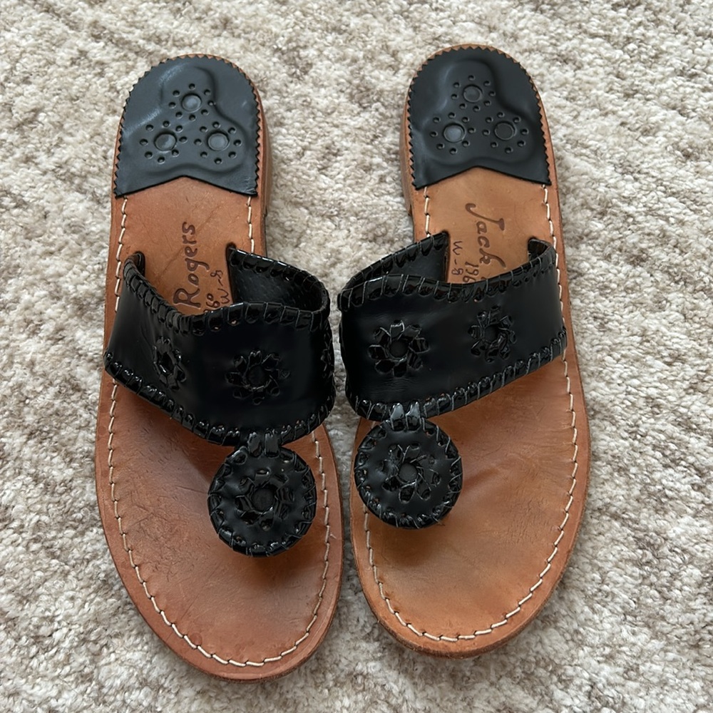 Jack Rogers Black Leather Hampton Sandal Size 8